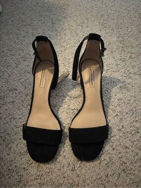 ANTONIO MELANI Black Suede Open-Toe Ankle-Strap Heels